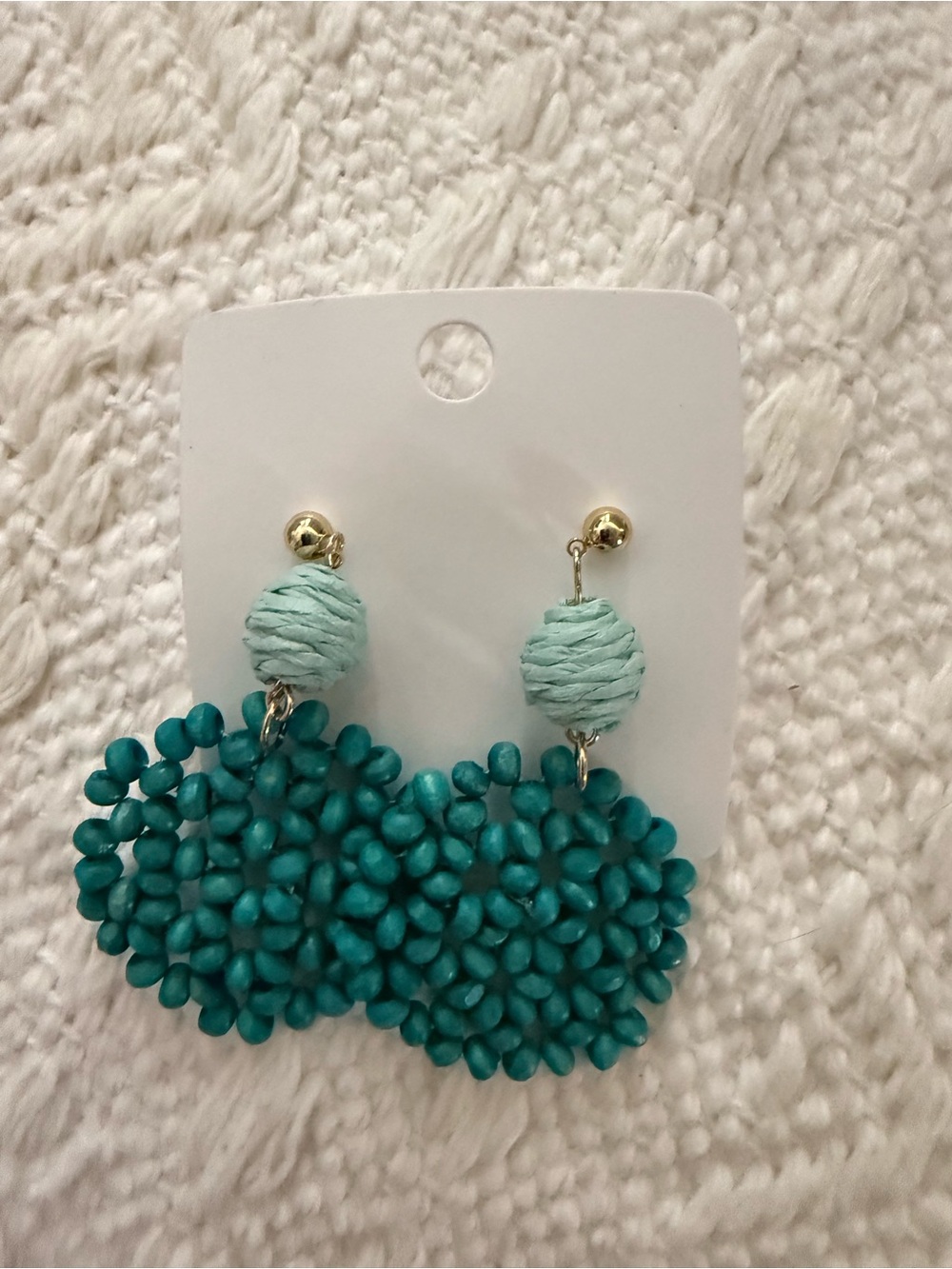 Handcrafted Teal Beaded Drop Earrings - Unbranded